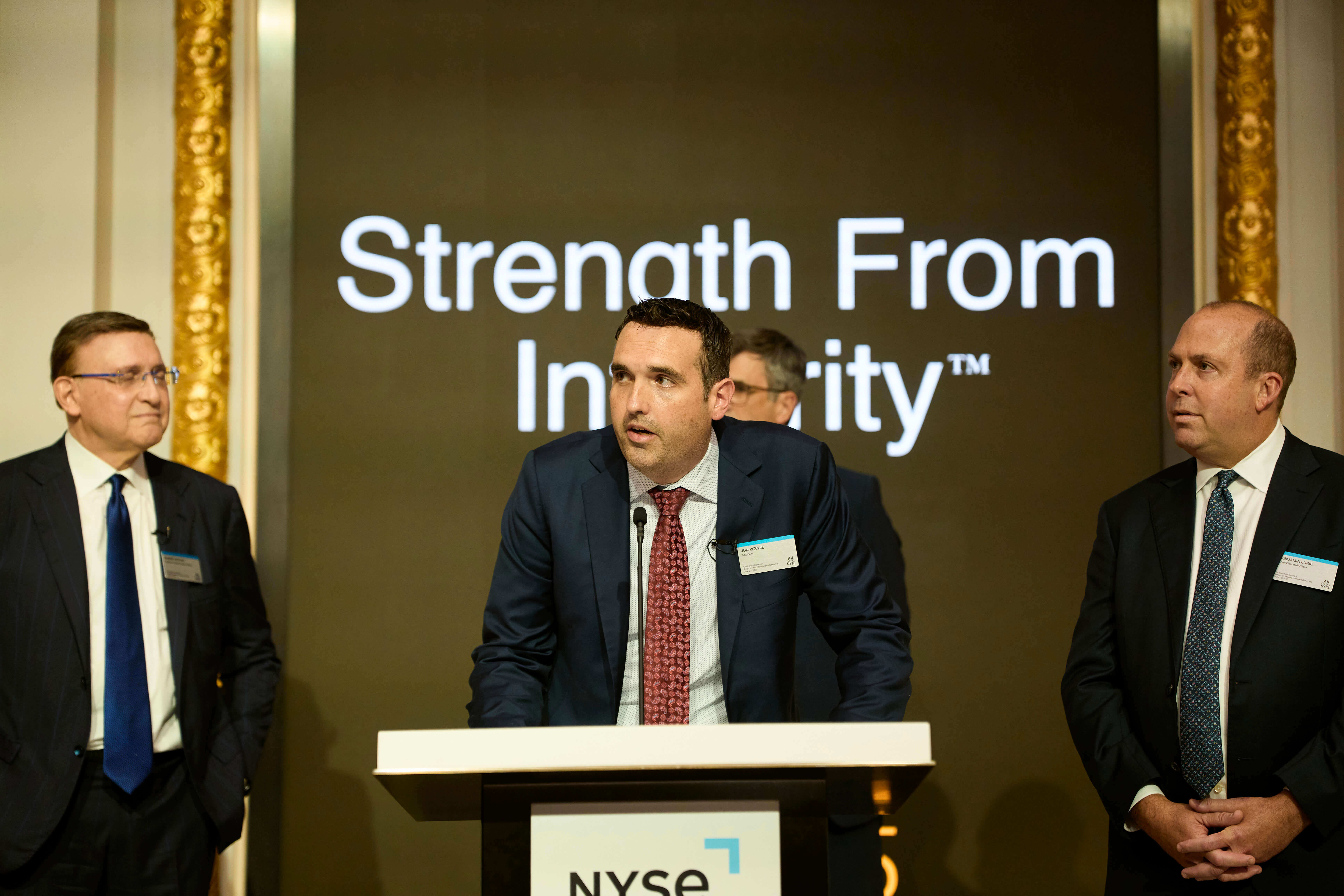 Jon Ritchie speaking at the IPO launch in New York City