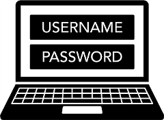 Computer with username and password on monitor